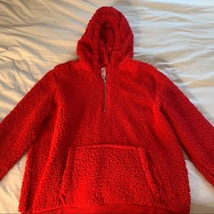 Red fuzzy sweatshirt